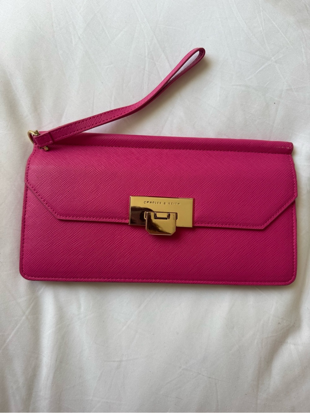 Charles & Keith Fuchsia Wristlet Clutch Vegan Fri